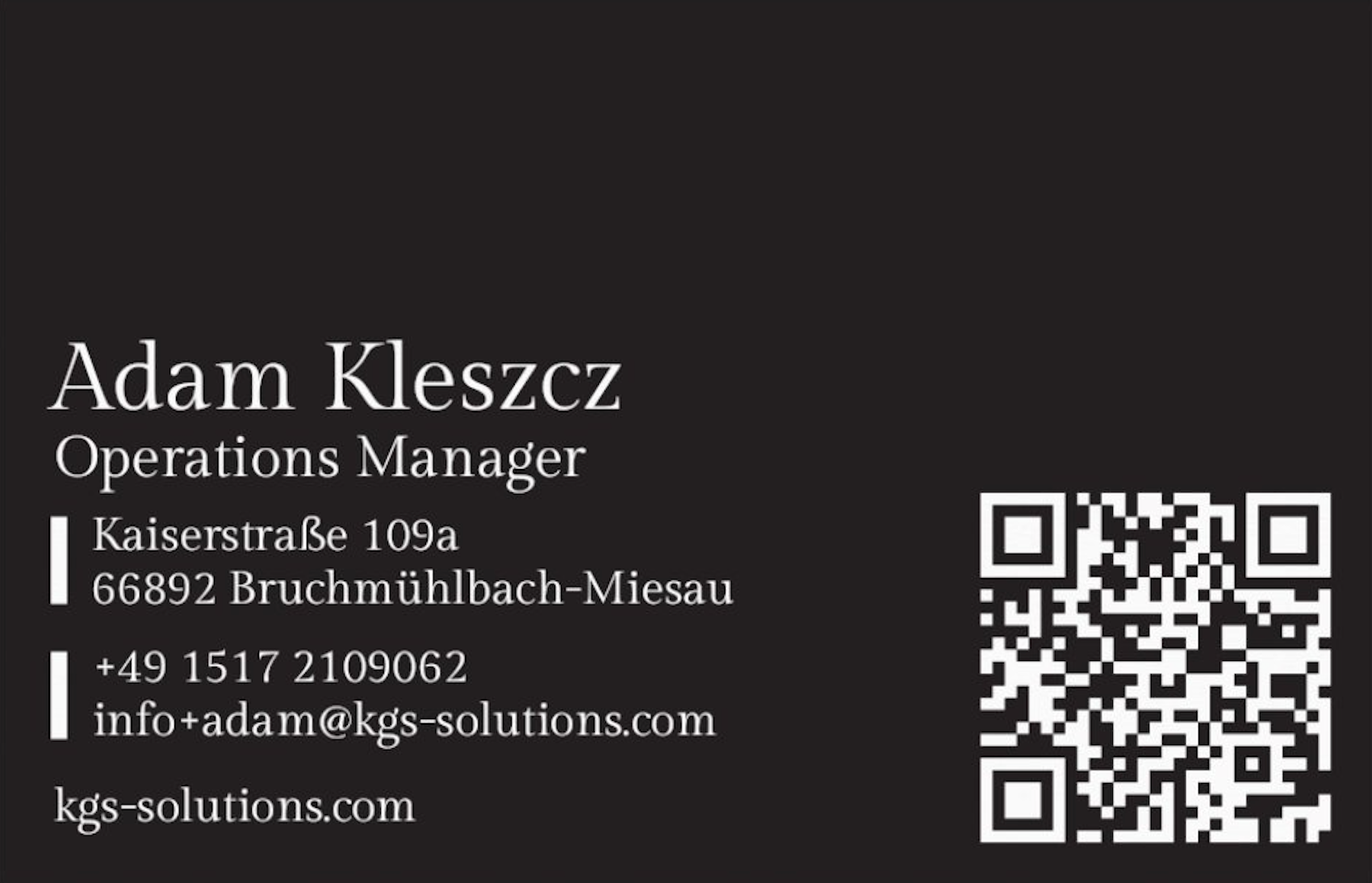 Business card back for Adam Kleszcz