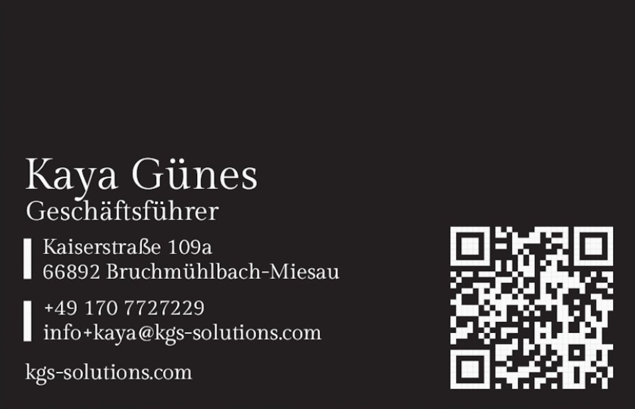 Business card back for Kaya Günes